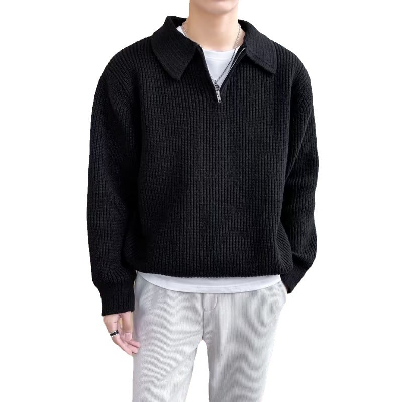 Retro coreano chic otoño e invierno estilo perezoso cuello POLO hilo suelto casual suéter de punto de manga larga para hombre