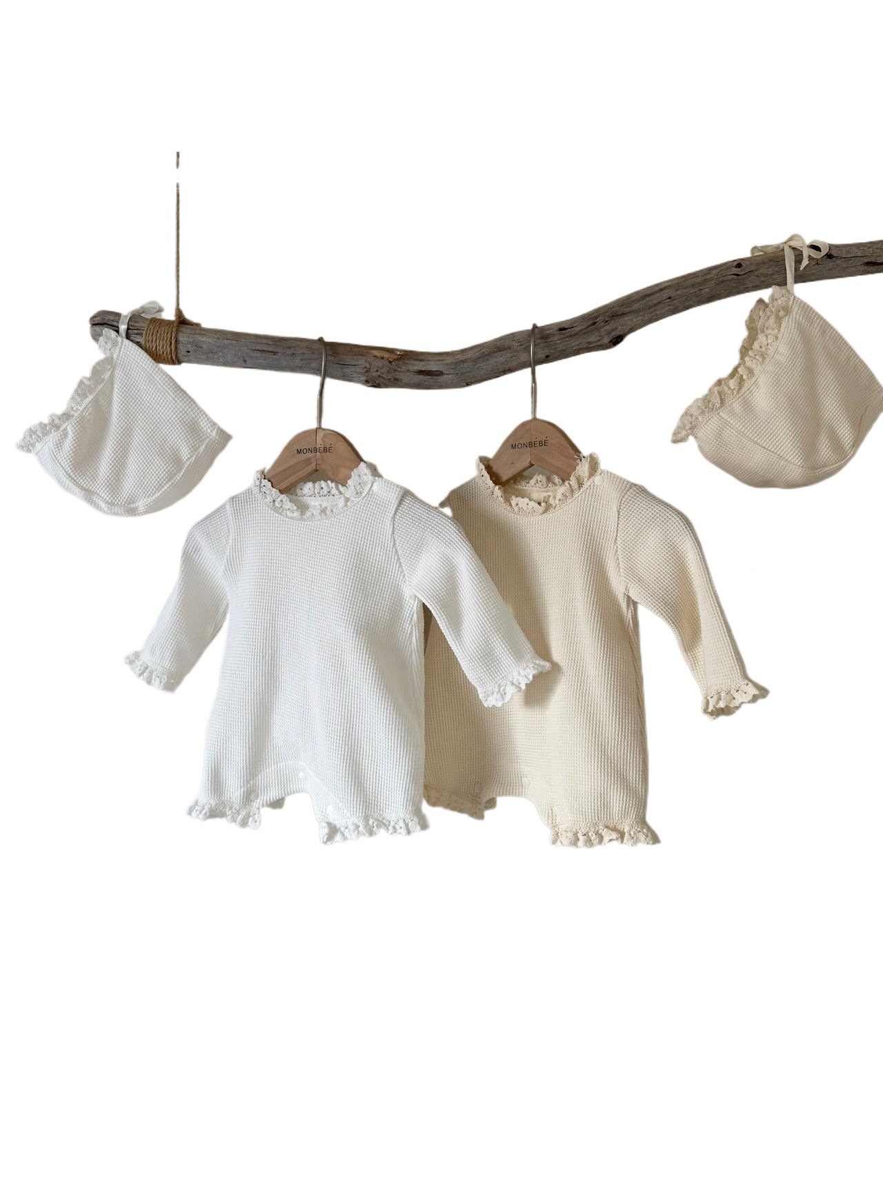 INS estilo coreano niñas bebé algodón waffle encaje con capucha mameluco recién nacido primavera y otoño mameluco a juego moda