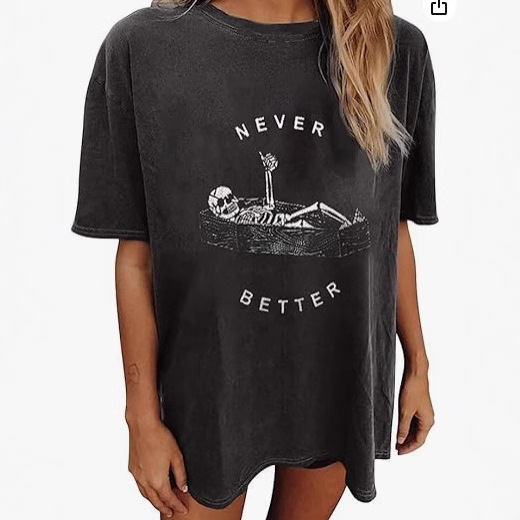 Verano Y2K tops de mujer casual retro de manga corta niña suelta cuello redondo camiseta negra Pedido mínimo de una pieza