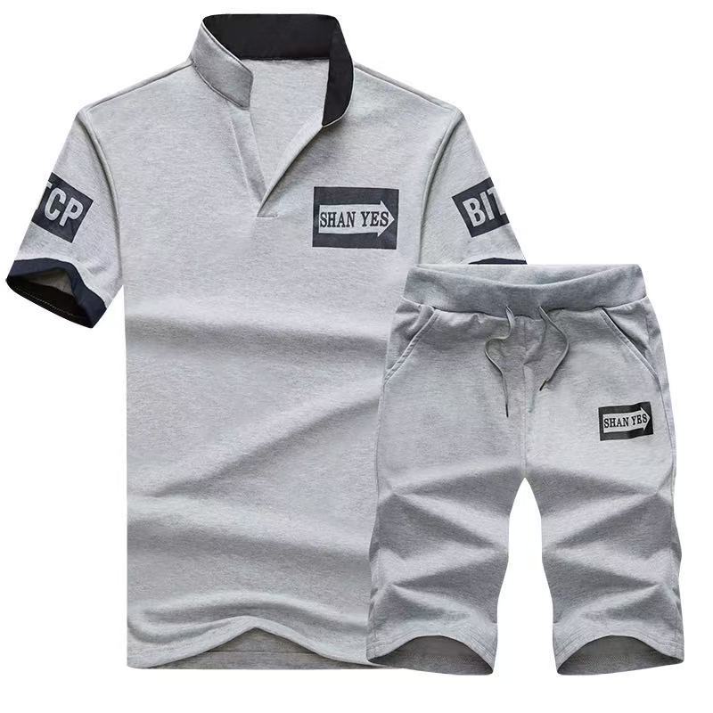 Trajes deportivos de ocio de verano europeos transfronterizos para hombres, trajes de mangas cortas para hombres, trajes de ejercicio para hombres, pantalones cortos para hombres, dos piezas