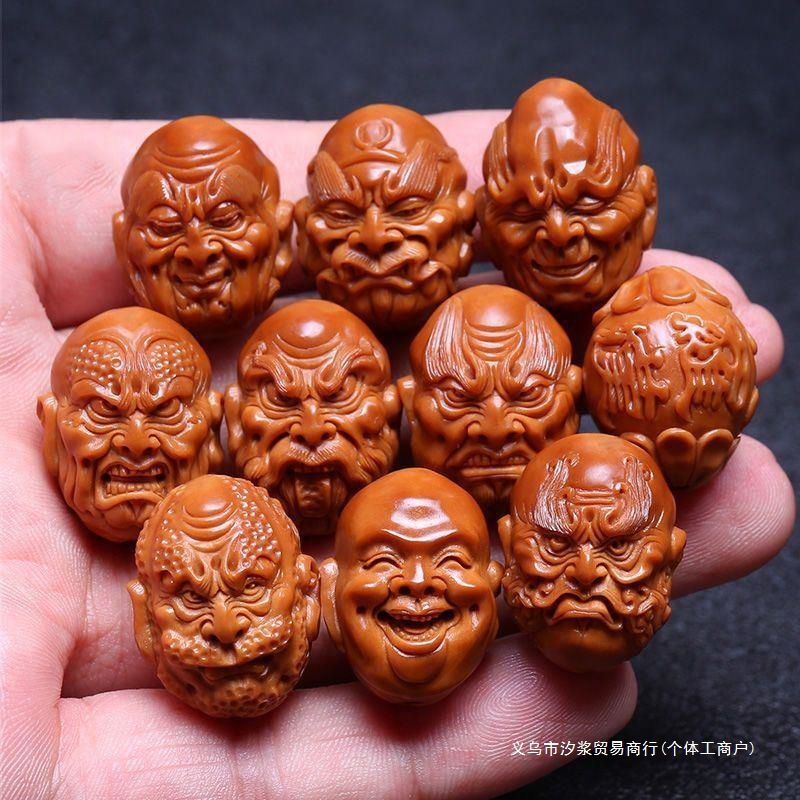 汐浆双面十八罗汉橄榄核手串男士文玩手工雕刻罗汉手串橄榄胡雕刻