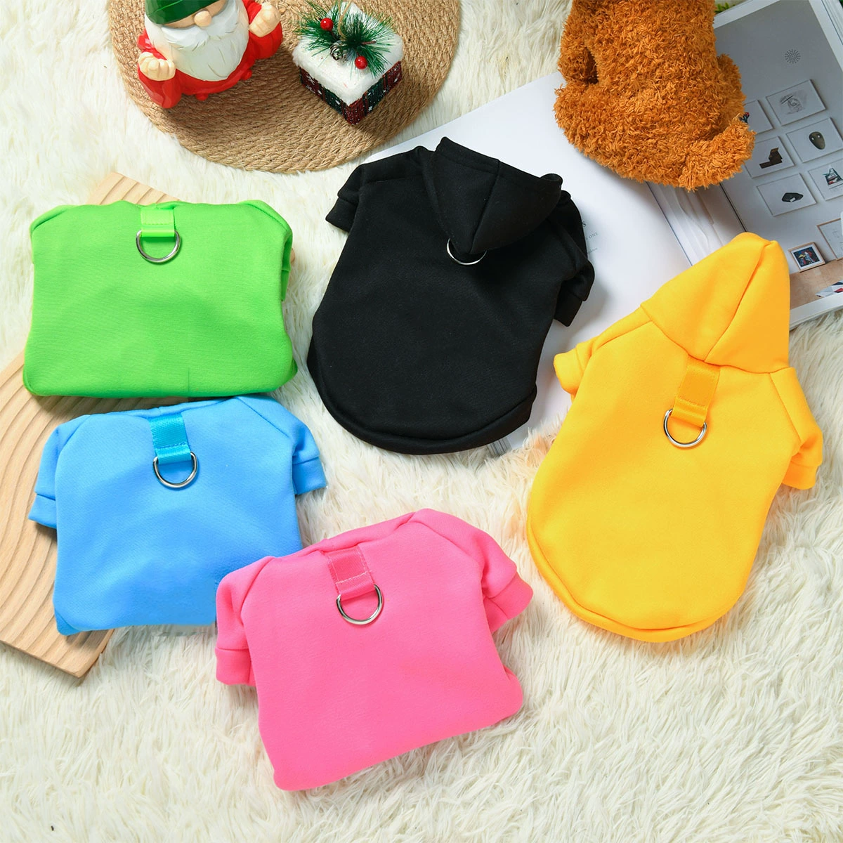 Осенне-зимний Однотонный свитер с капюшоном для домашних животных, молочный Шелковый пуловер на флисовой подкладке, свитер с капюшоном и пряжкой для тягового кольца