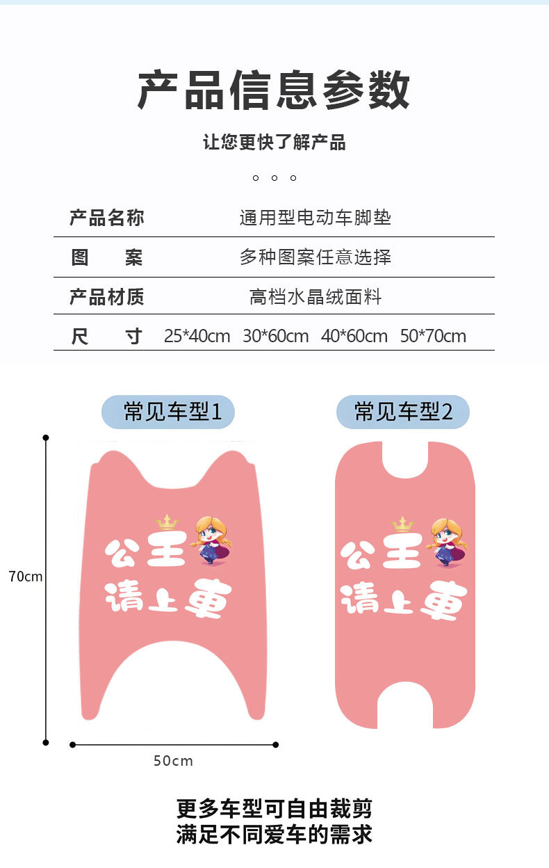 Electric Vehicle Foot Pads, Cute Battery Vehicle Foot Pads, Yadi Emma Knife Universal Cuttable Mat, Cartoon Floor Mat