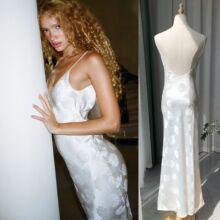 性感大露背·木槿提花真丝绸缎礼服长裙斜裁连衣裙