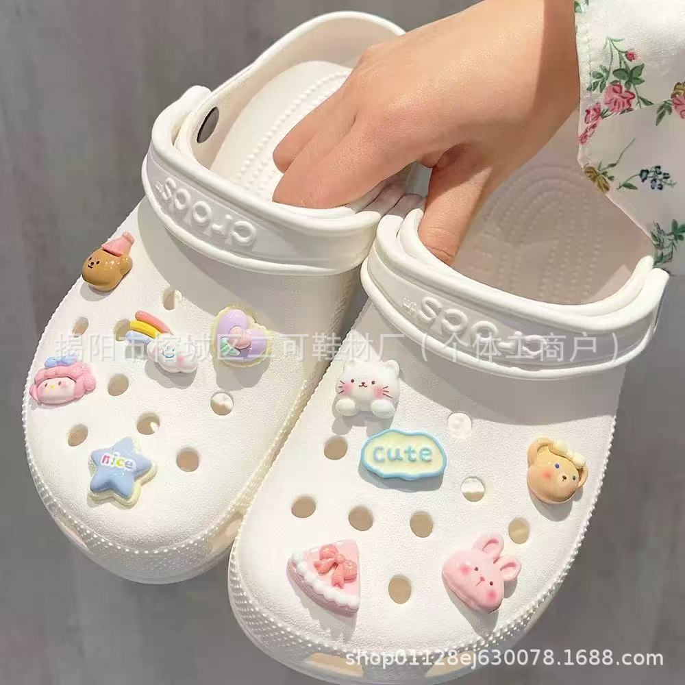 INS primavera nuevo ballet de perla punto de onda arco agujero agujero zapatos de ballet hebilla coreana diy accesorios desmontables