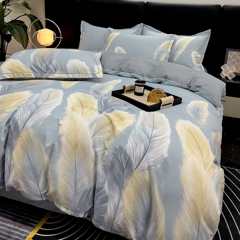 Sábanas de algodón para la piel, ropa de cama de cuatro estaciones, cubierta de edredón grueso de alta calidad, 100 algodón pulido, cuatro piezas