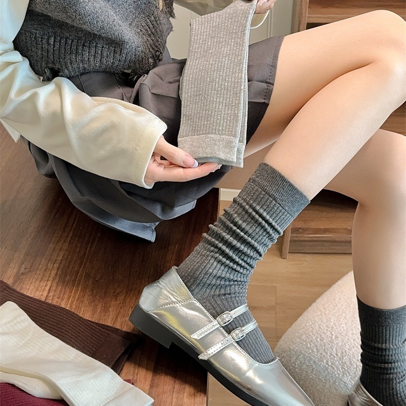 2025春秋新款女袜中筒堆堆袜女纯色安可拉红袜子拉拉百搭袜子批发|undefined