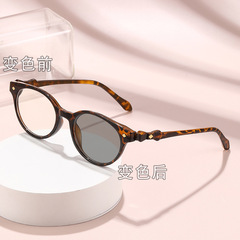 光感变色书呆子眼镜猫眼蝴蝶结防蓝光近视素颜椭圆框女生近视眼镜
