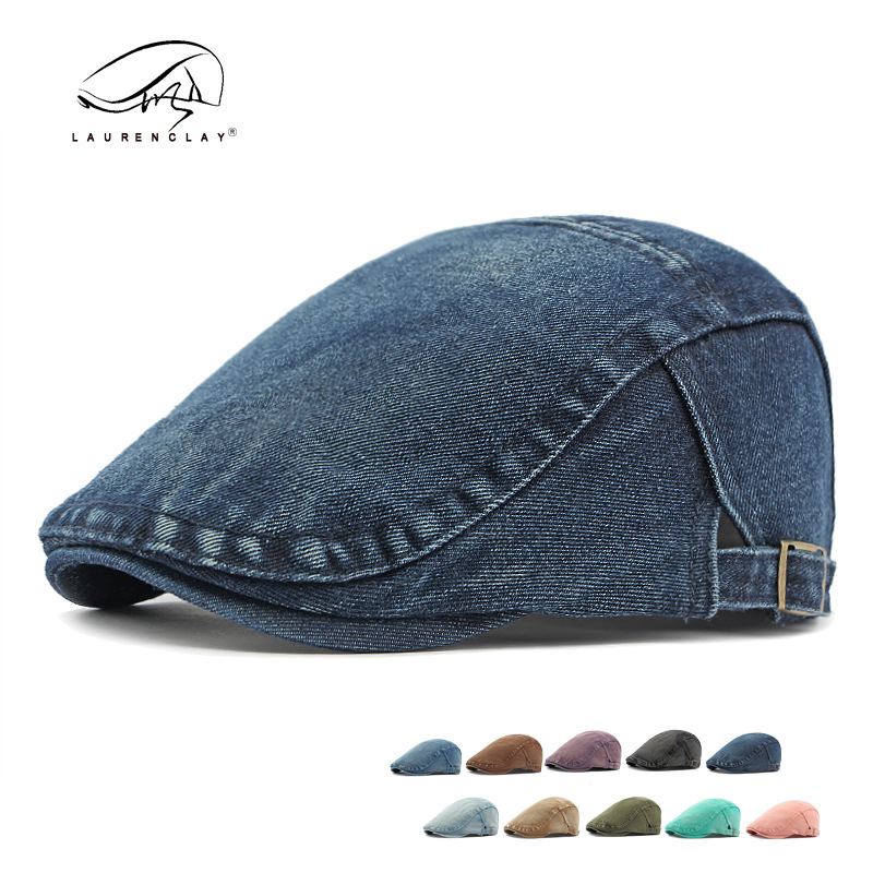 Sombrero de vaquero coreano de lavado de agua Boina de dama Inglés retro simple gorra de boca de pato gorra de algodón hombre