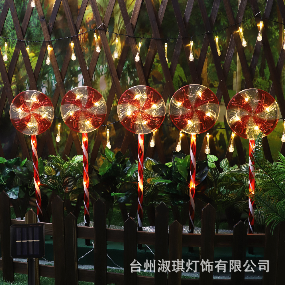 Luces LED de colores, luces solares para el suelo, luces de piruleta, árbol de Navidad, copo de nieve, decoración de jardín, luces de ambiente navideño
