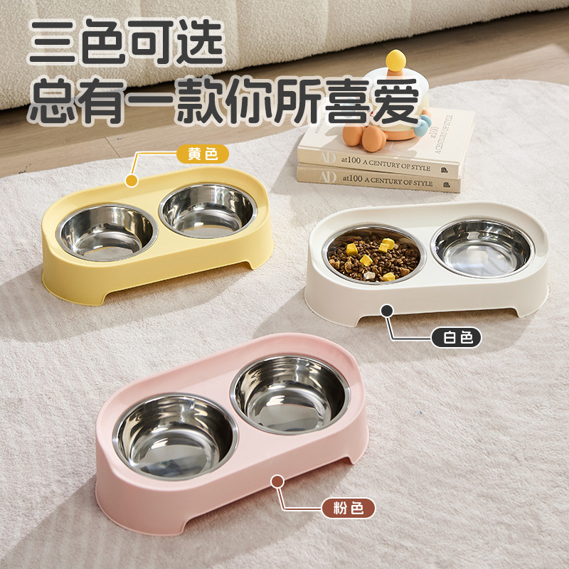 Tazón de acero inoxidable de doble boca, tazón de comida para gatos, tazón de arroz para gatos, tazón de agua potable, tazón de alimentos para mascotas de gran calibre, tazón de protección de cuello para perros