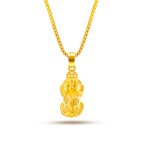 Gold copper coin small Pixiu necklace Pinduoduo Internet celebrity style sand gold plated 24k gold ancient method small Pixiu pendant necklace