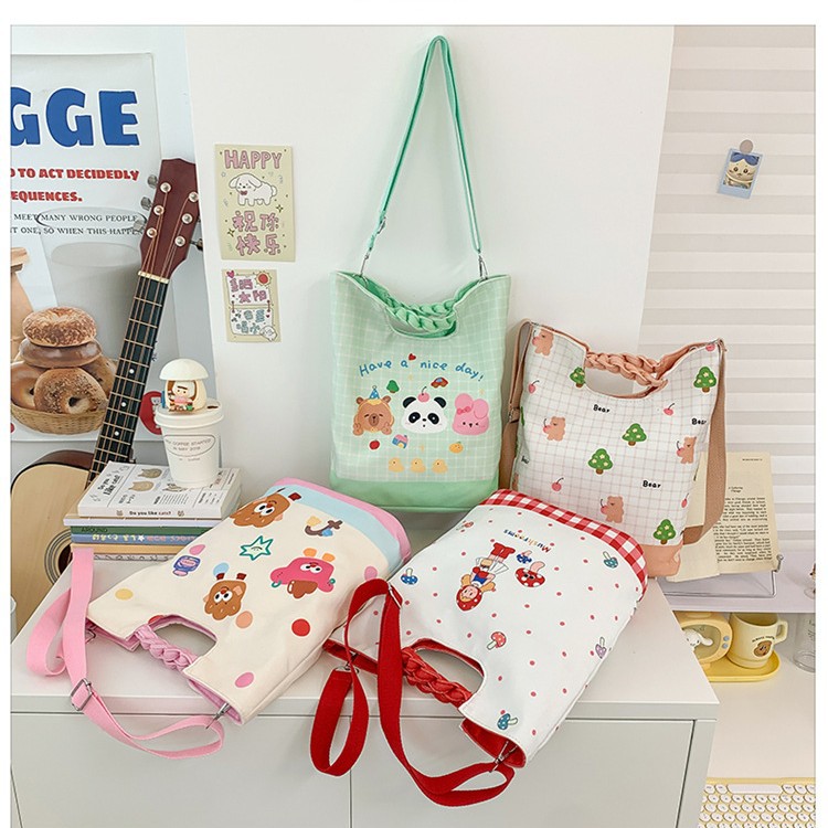 Bolsos de hombro de dibujos animados japoneses para niños y niñas, bolsos de impresión de cuadrillas lindos para bebés, bolsos de gran capacidad para niños