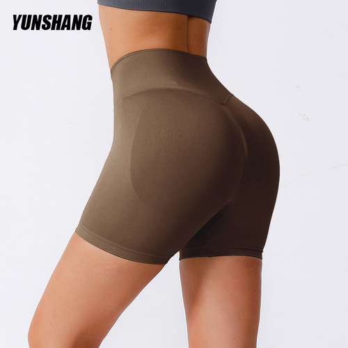 European and American seamless knit peach hip high-waisted abdominal-corseting three-quarter shorts for cycling, running, sports, and fitness