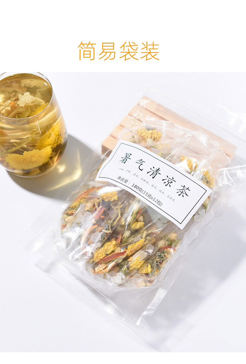 Summer Cooling Herbal Tea Blend 180g Boxed Honeysuckle Chrysanthemum Mint Jasmine Tangerine Peel in use