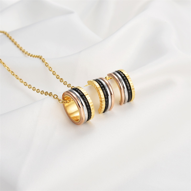 Zircon Inlay Material Earrings, Necklace Classification PVD Coated Real Gold Plated Color Block Stainless Steel Vintage Style Simple Style Waterproof Non Tarnish Earrings Necklace