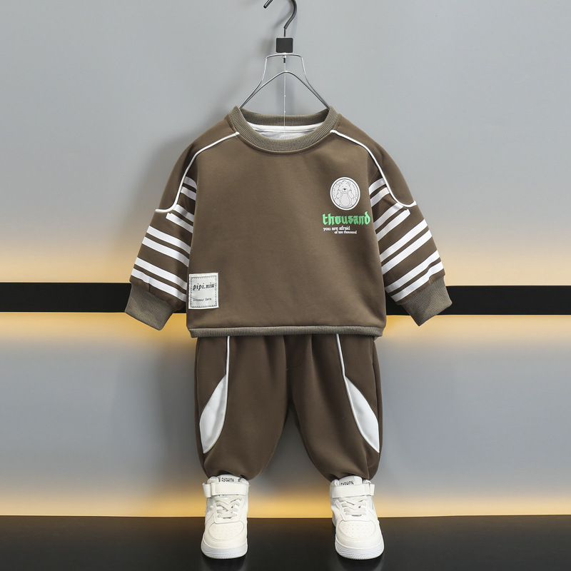 5848 Traje de ocio para niños Primavera y otoño 2025 Nuevo suéter con estampado de letras para niños Traje de dos piezas de otoño para bebés