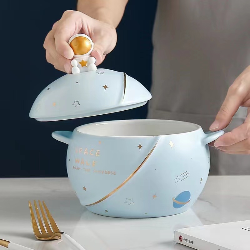 Creativo personalizado planeta tazón de fideos instantáneos regalo personalizado cerámica gran capacidad sopa olla alivio astronauta binaural ensalada tazón