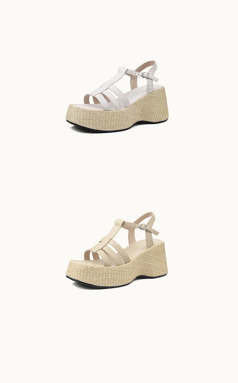 Sandal nữ quai ngang đế xuồng đan cói cổ điển phong cách nghỉ dưỡng, gót 9 cm — Màu trắng, Màu mơ chi tiết 9