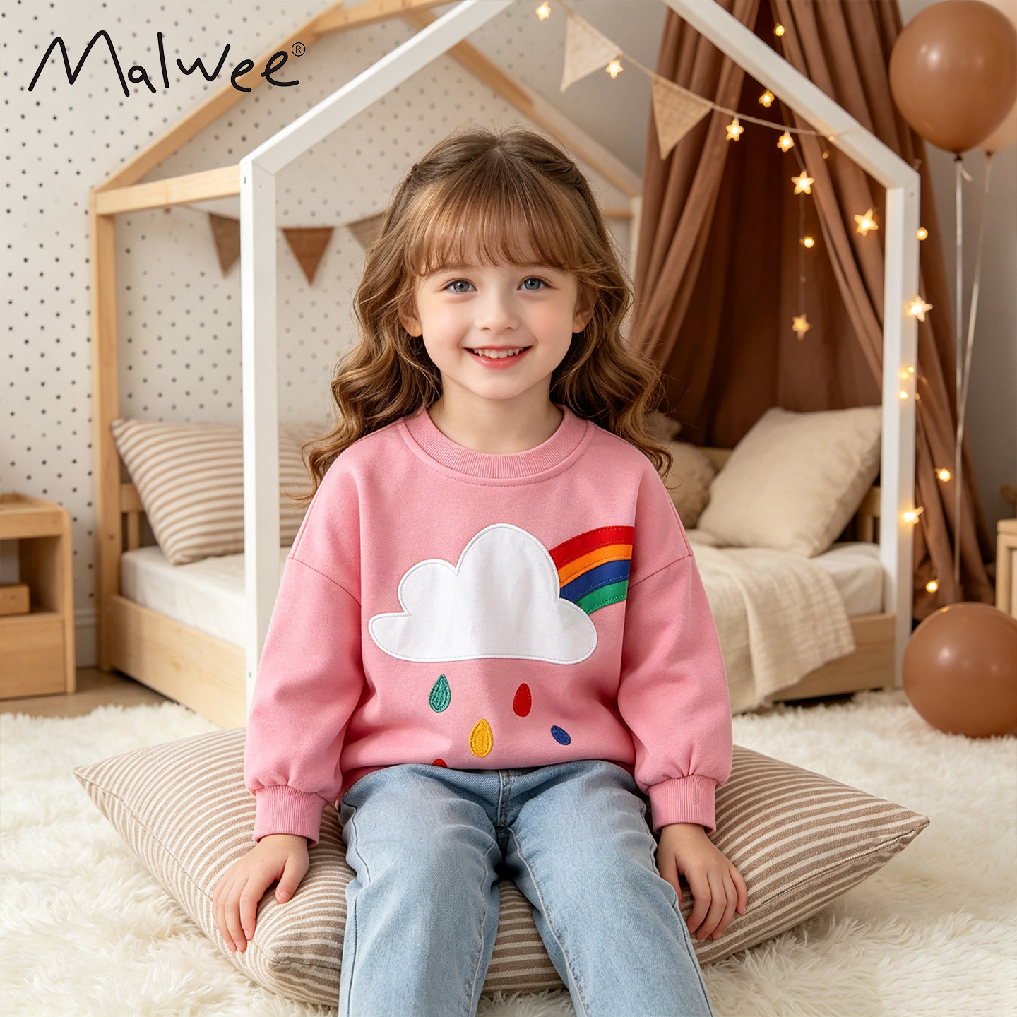 Cross-border Malwee girls' autumn sweatshirt, new European and American style, round neck top for toddlers and preschoolers