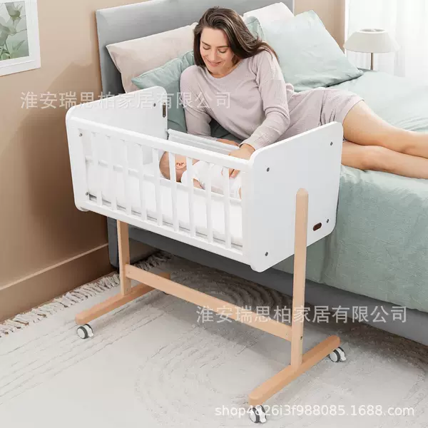 Cross-border crib with guardrail for newborn BB bed kindergarten baby splicing baby bed wholesale pine