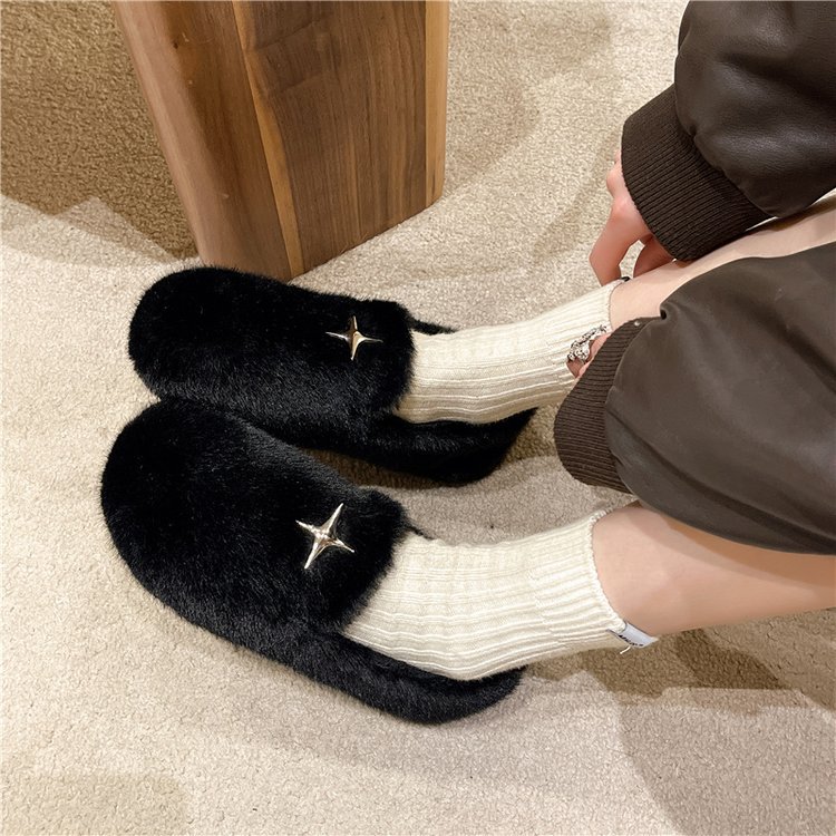 2023 Nuove scarpe in cotone caldo velluto imbottito in un unico passaggio per l'autunno e l'inverno con scarpe singole a fagiolo_voghion.com