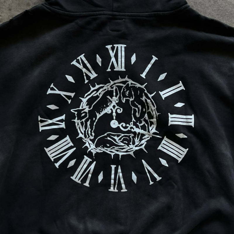 Men's Clothing European And American High Street Dark Style Hooded Zipper Sweatshirt Men And Women Autumn And Winter Trendy Street Retro Loose Jacket_viptrois.com