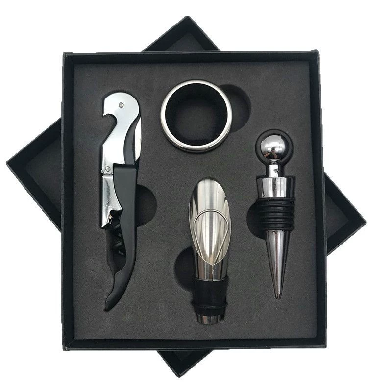 Bottle opener, set stainless steel, vacuum wine dispenser, gift box, Birthday gift, 4 piece set