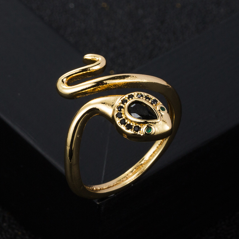 Fashion Copper Gold-plated Micro-set Zircon Winding Snake-shaped Open Ring display picture 4