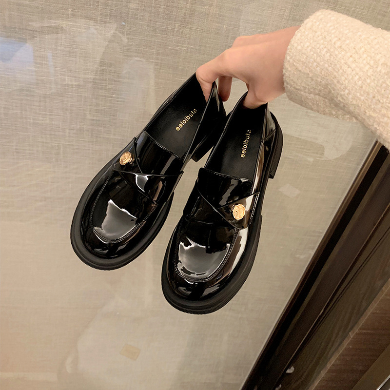 Grape mom studiolee Saint Germain ~ British style genuine leather small gold coin thick bottom lazy loafers leather shoes for women Grape mom studiolee Saint Germain ~ British style genuine leather small gold coin thick bottom lazy loafers leather shoes for women