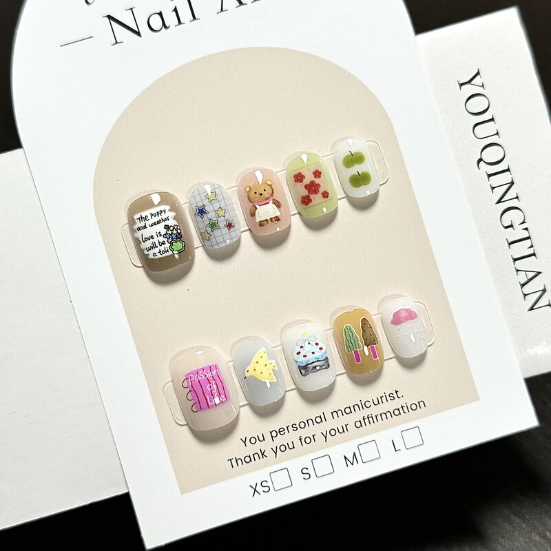 Cartoon Dopamine Wearable Nail Art Cute Simple Painted Bean Nail Korean Style Size 30 Nail Patch Cartoon Dopamine Wearable Nail Art Cute Simple Painted Bean Nail Korean Style Size 30 Nail Patch