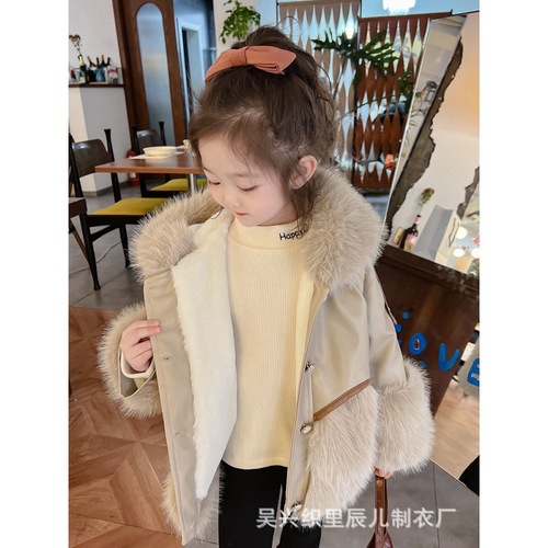Women's children's winter coat with plush and thick fur coat, children's autumn and winter coat, women and children's upper coat, little girl's fur coat.