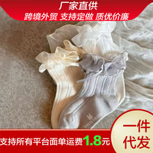 韩版可爱柔软小兔儿童袜2025春夏款银丝花边儿童袜子蝴蝶结棉质袜