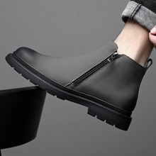 切尔西靴子男冬季加绒保暖英伦风马丁靴男士中帮皮靴男拉链潮短靴