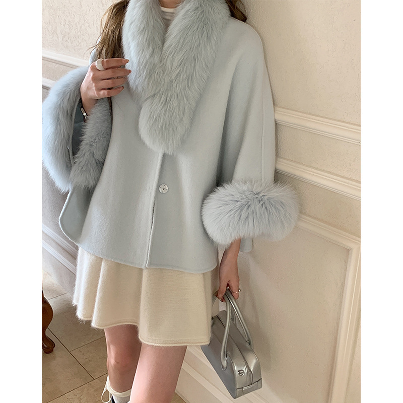 Ningpai 2025 New Autumn and Winter Double-Sided Wool Outwear Women's Short Fox Fur Collar Woolen Outwear for Rich Girls
