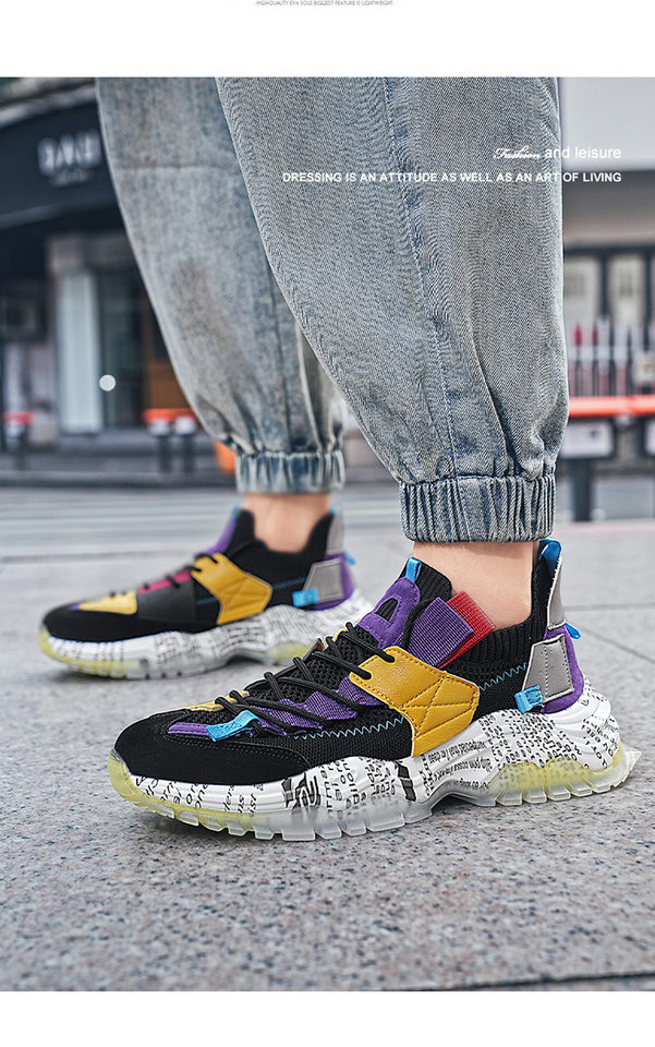 Giày sneaker nam cổ thấp đế dày tăng chiều cao, thân lưới thoáng khí, buộc dây, phong cách thường ngày — Màu be, Màu trắng, Màu đen chi tiết 21