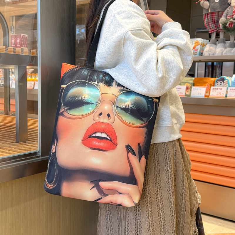 Double-sided shoulder bag tutorial bag shopping bag canvas bag fashion jacquard embroidered fabric casual ethnic style color contrast cute