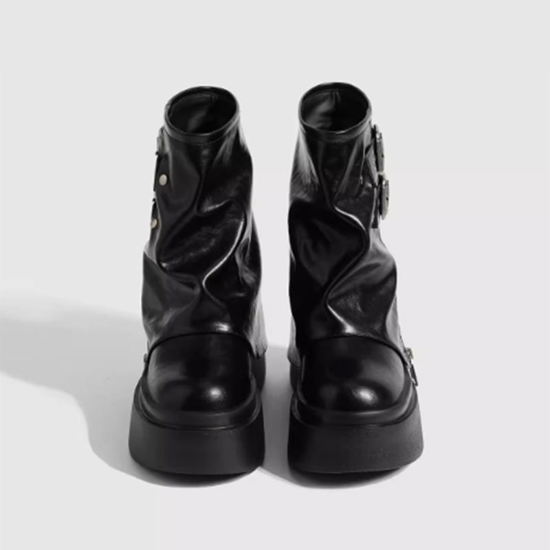 Pantaloncini da donna autunno/inverno 2025 con fibbia e cerniera laterale, stile hot girl alla moda e alla moda, design rialzato con suola spessa._voghion.com