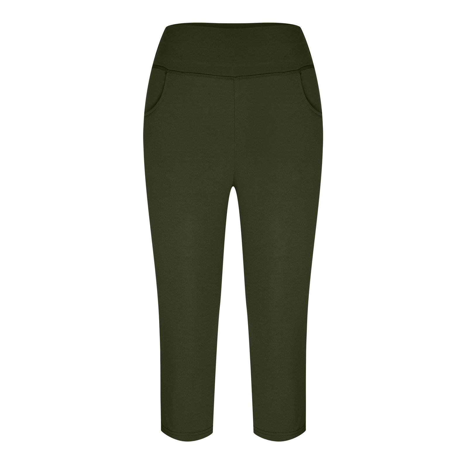 Neue Yoga-Hose für Damen, einfarbig, Vordertasche, hohe Taille, aufgesetzte Tasche hinten, Hip-Lift, Sport-Caprihose_voghion.com