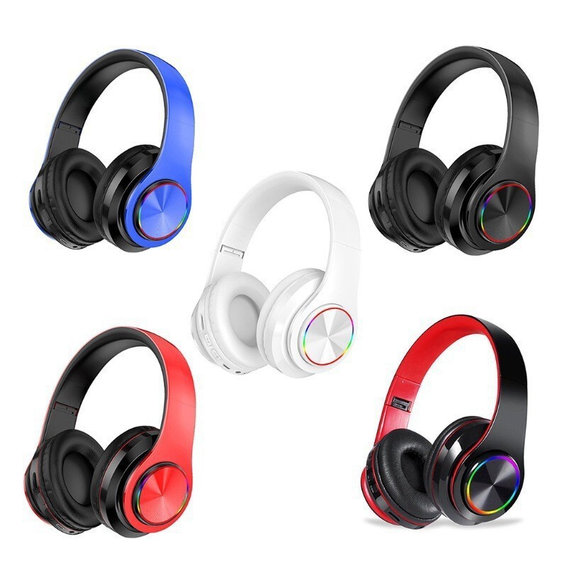 国境を越えた人気の B39 ヘッドマウント ワイヤレス Bluetooth ヘッドセット スポーツ 超長時間スタンバイ カラフルなライト 伸縮式折りたたみヘッドセット|undefined