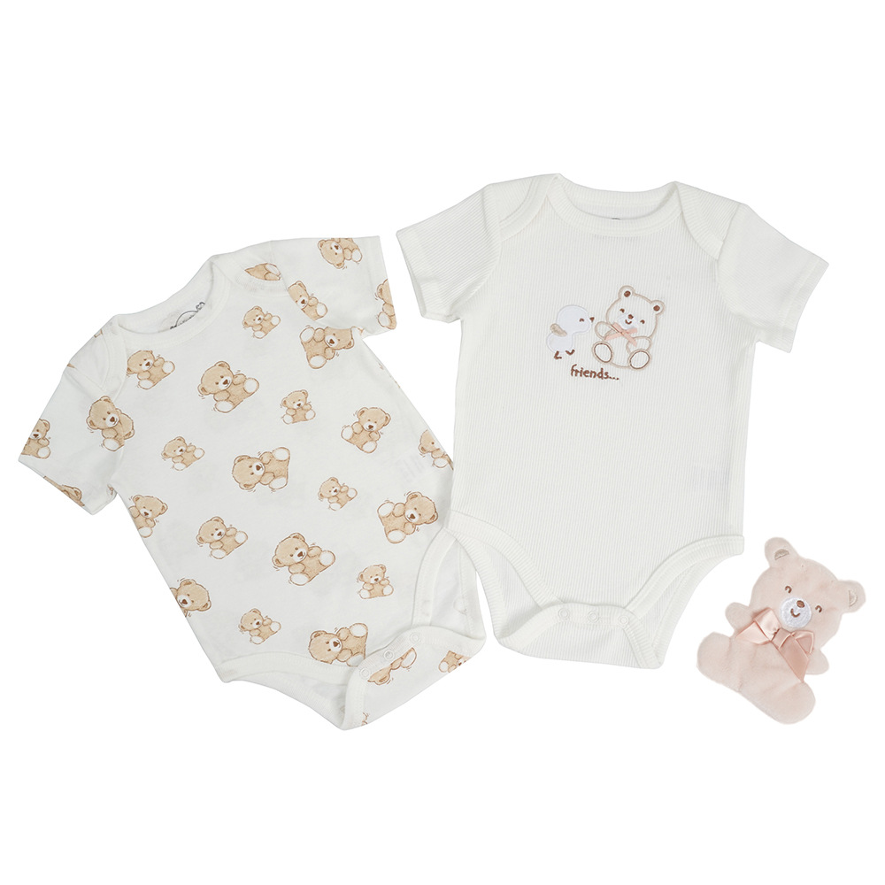 Conjunto de tres piezas de ropa para bebé recién nacido, ropa de dormir, juguetes de confort, pelele triangular para gatear, venta al por mayor transfronteriza 2025