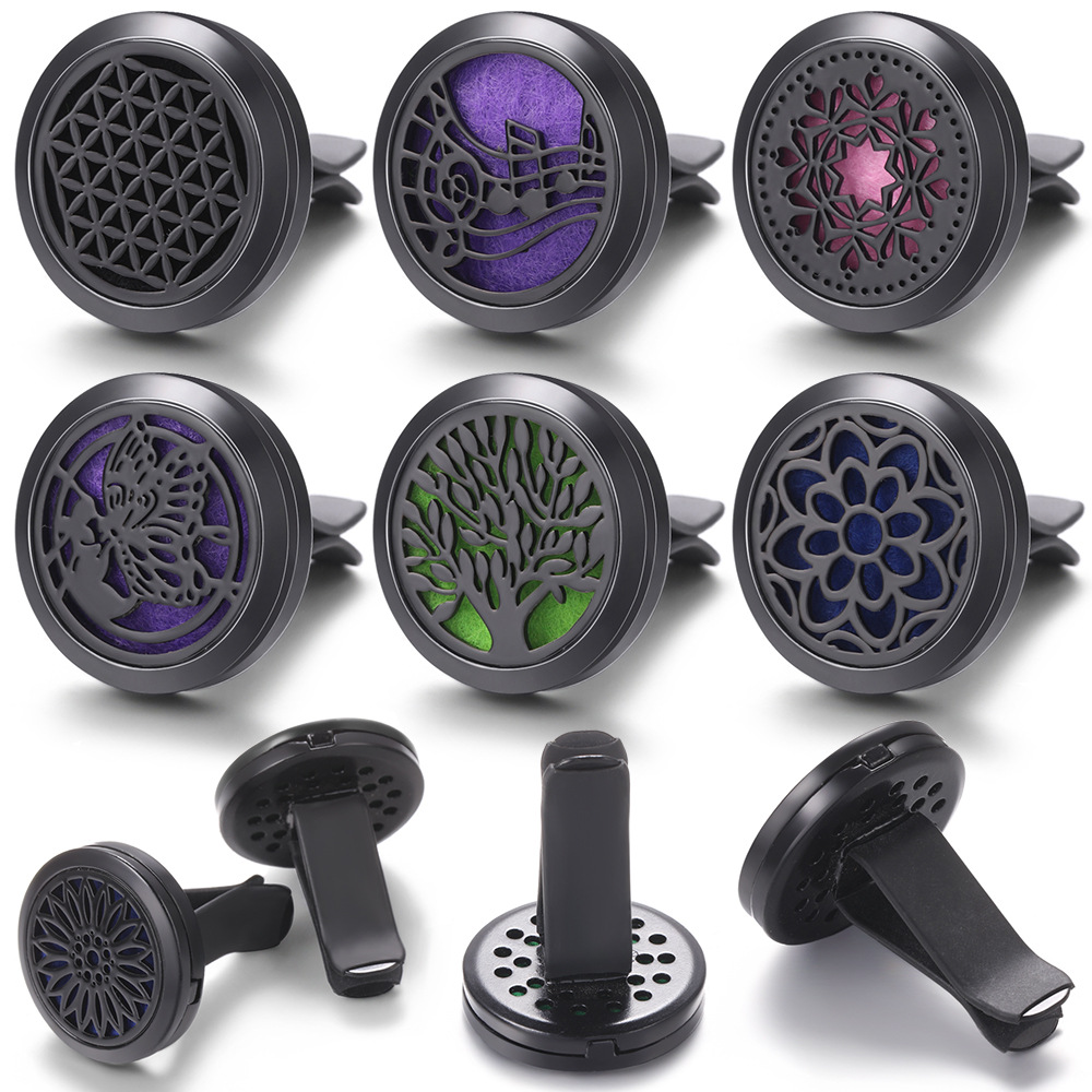 pistola de acero inoxidable negro hueco coche ventilación abrazadera de automóvil perfume árbol de vida automóvil perfume caja de difusión de perfume