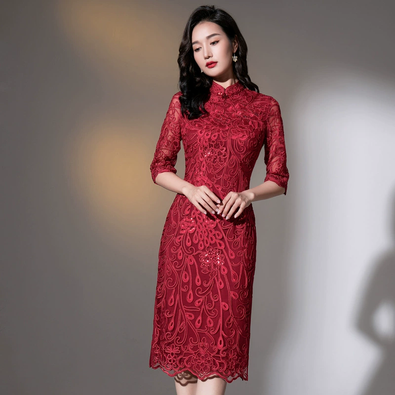 Поколение Шэньчжэнь высокого класса платье сетка вышивка новая весна Свадьба Мать плюс размер юбки