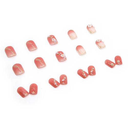 Long Island Ice Tea Manicure Short Thin Three-dimensional Embossed Camellia Small Fresh Manicure Pieces Wearable Manicure Finished Manicure Wholesale Nails