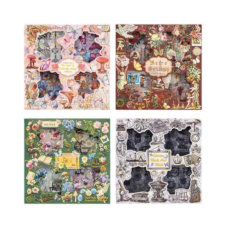 Dibujos animados lindo 100 pegatinas de diario en caja pegatinas de diario de los niños creativos pegatinas de tarjeta Goo de PVC traje al por mayor