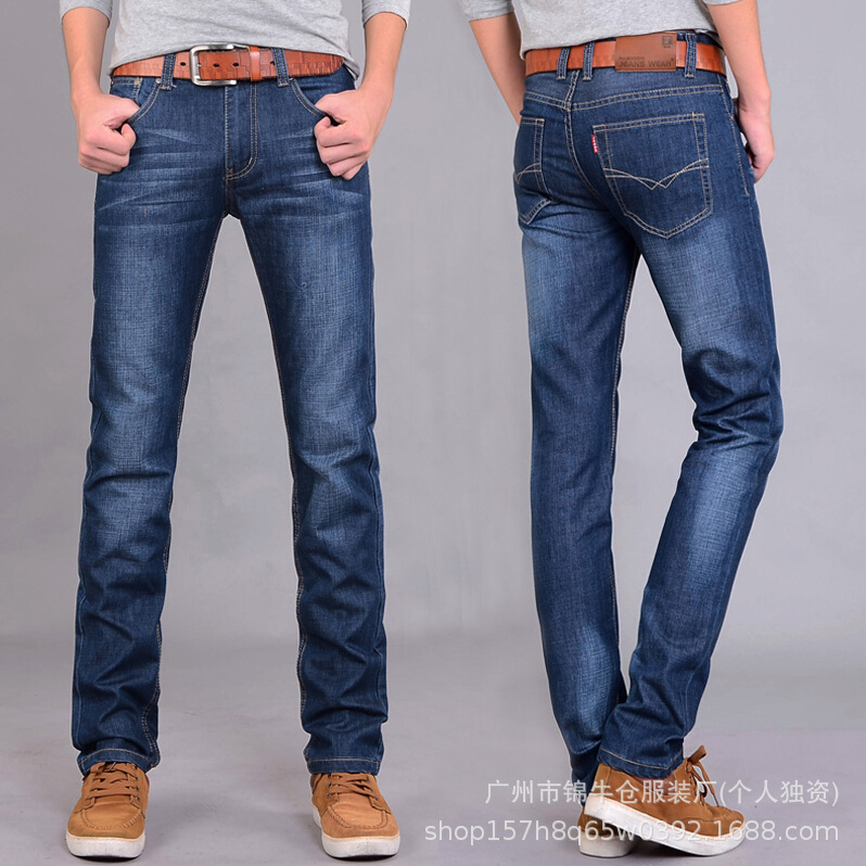 Jeans Rectos de Tiro Medio para Hombre de Mezclilla de Algodón Elástico y Resistente al Desgaste para Verano y Uso Casual