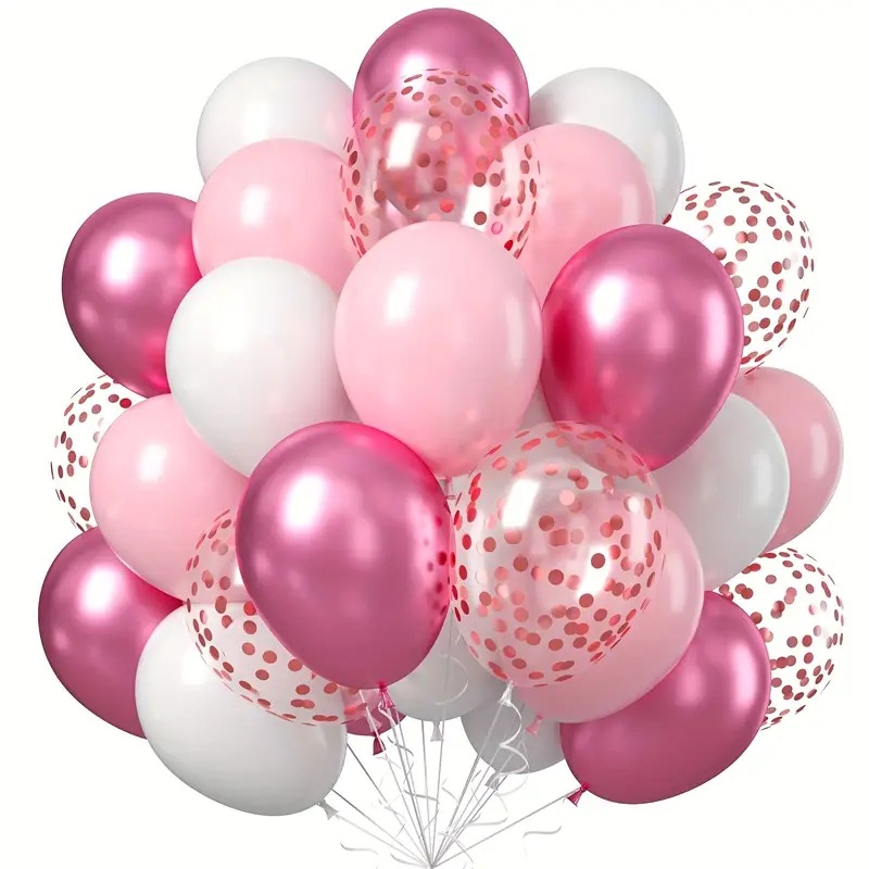 12inch粉色白色金属色气球链拱门圆形乳胶儿童生日求婚礼派对装饰