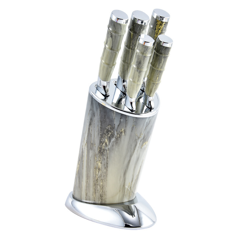 Comercio exterior al por mayor portaherramientas de plata ovalada mango de bambú juego de cuchillos de galvanoplastia doble juego de cuchillos de chef afilado