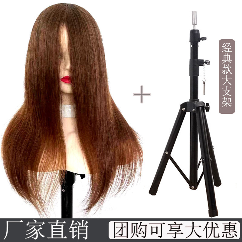Maniquí de peluquería para práctica de corte de pelo para aprendices, modelo de cabello corto con cabello real, se puede peinar y teñir.