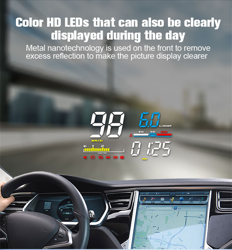 Car Head-Up Display Obd High-Definition Hud Vehicle Head-Up Display Instrument Speedometer Water Temperature Fuel Consumption Meter Cross-Border Exclusive Supply
